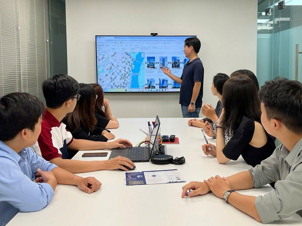 Chuyên viên tư RSQUARE Vietnam vấn đang trao đổi phương án thuê văn phòng tối ưu cho doanh nghiệp