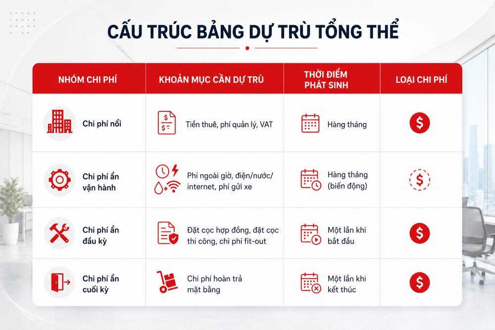 Bảng dự toán chi phí thuê văn phòng