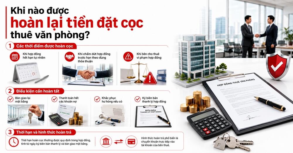 Điều kiện được hoàn lại tiền đặt cọc thuê văn phòng