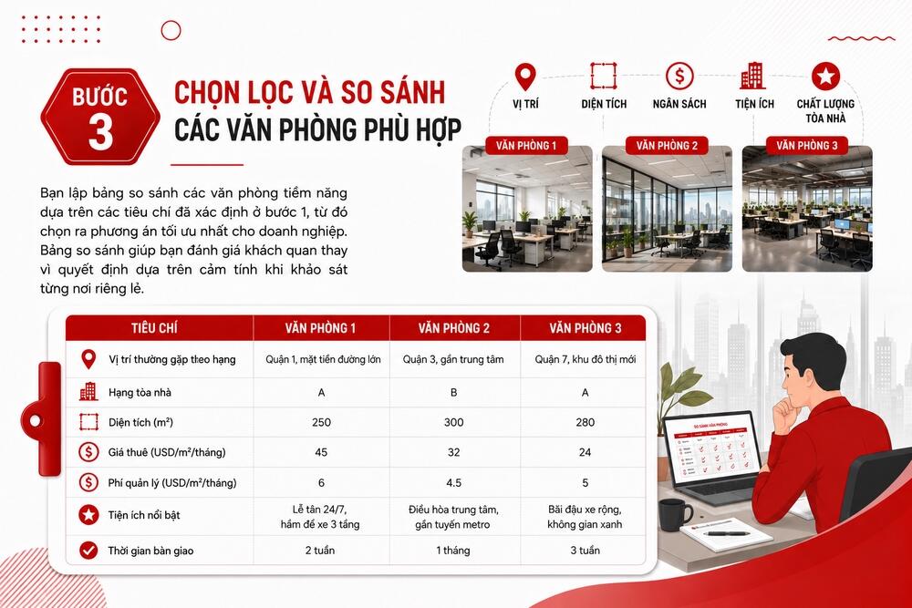 Lập bảng so sánh để chọn ra văn phòng phù hợp