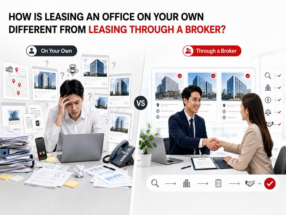 Comparison of the differences between self-search and leasing office space through a broker