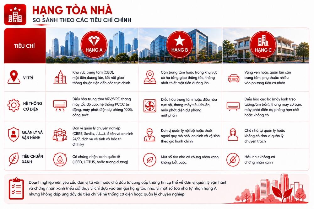 So sánh hạng tòa nhà theo các tiêu chí chính
