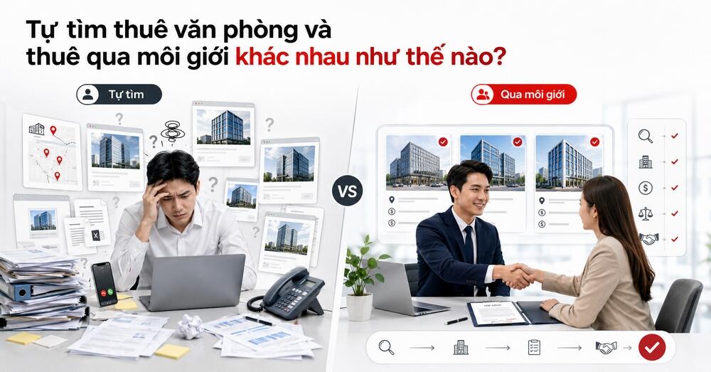 So sánh sự khác biệt giữa tự tìm thuê văn phòng và thuê qua đơn vị môi giới