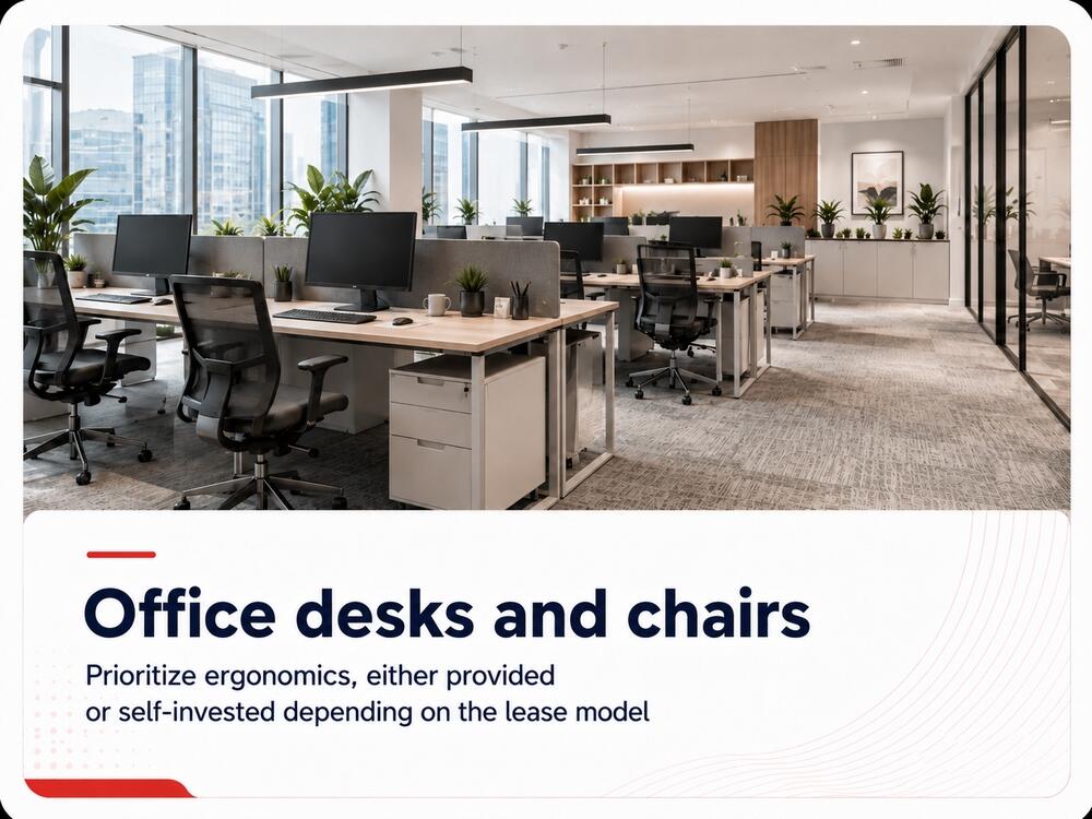 Ergonomic office desks and chairs for employees