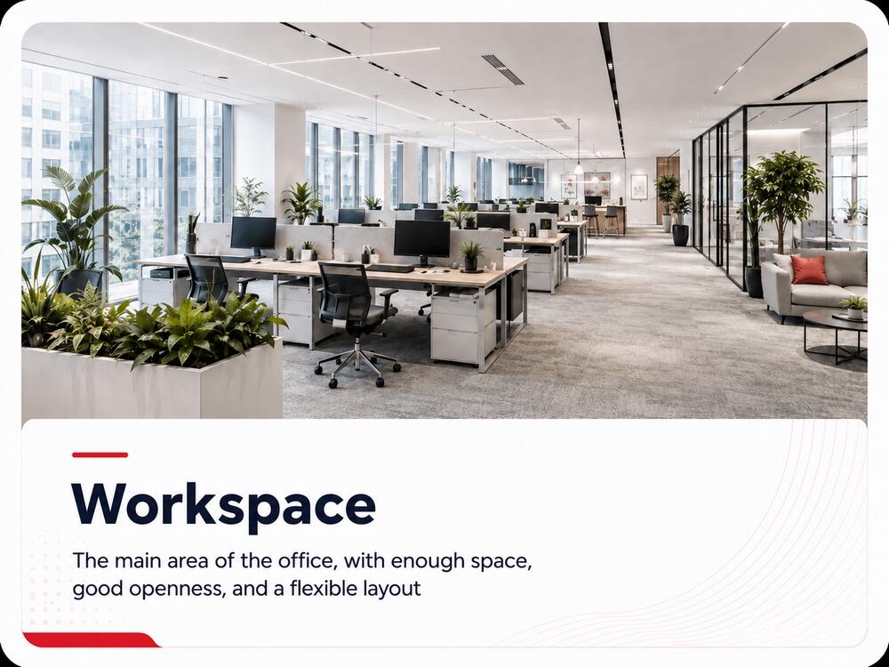 Spacious and professional open plan office workspace
