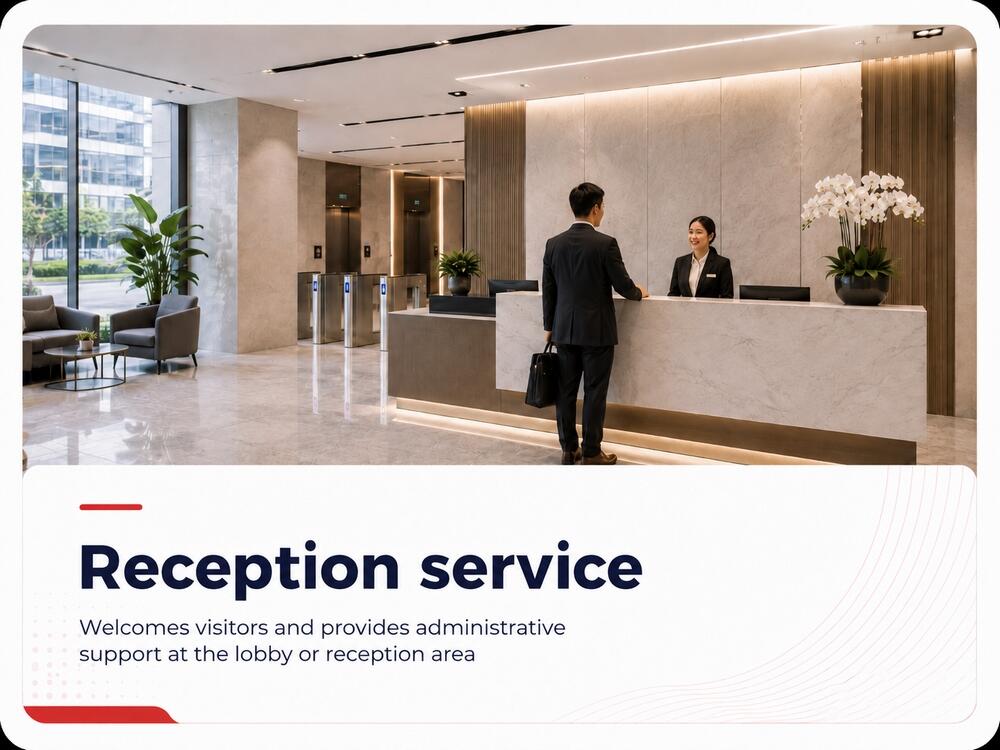 Professional reception service in office lobby