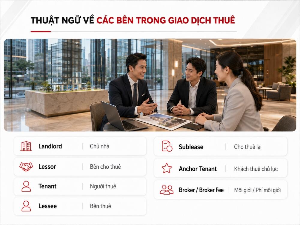 Thuật ngữ chỉ các bên trong giao dịch thuê văn phòng