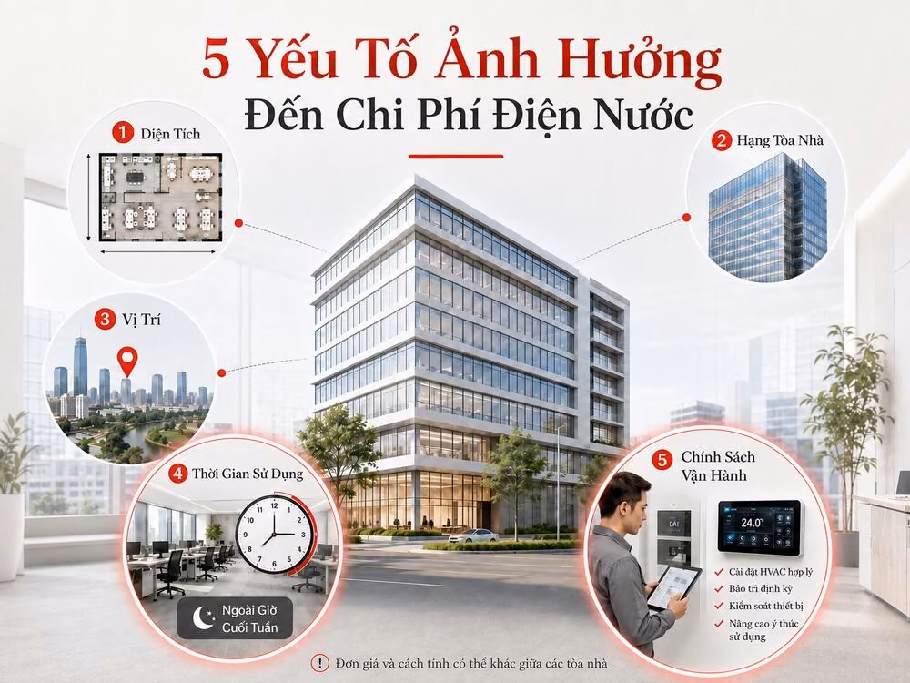 5 yếu tố tác động đến chi phí tiền điện nước văn phòng