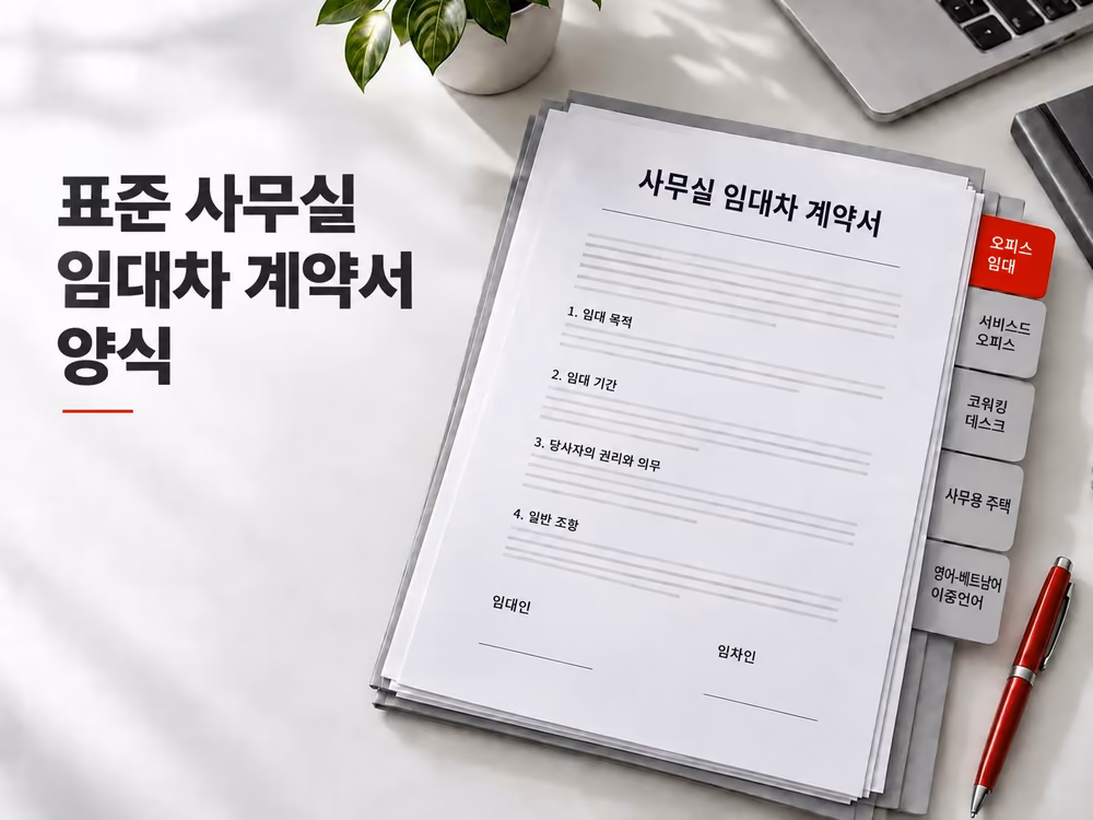 계약서 작성 시 포함해야 할 주요 내용을 정리한 표준 사무실 임대차계약서 양식
