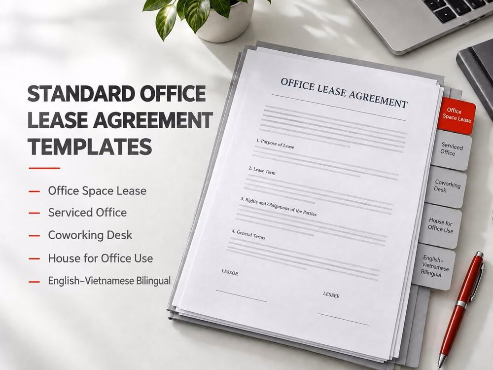 Standard office lease agreement template outlining the key provisions to include when drafting a lease